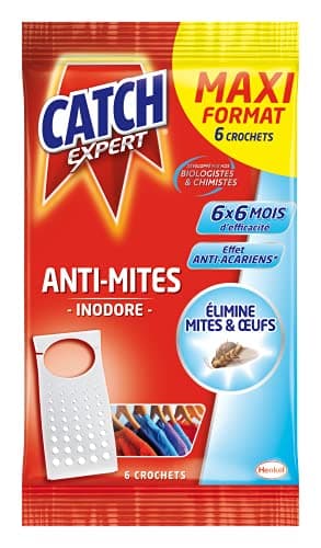 CATCH Expert Mites - 6 Crochets (120 g) - Anti-Mites Textiles - 6 mois de protection par crochet (6 crochets - lot de 1)