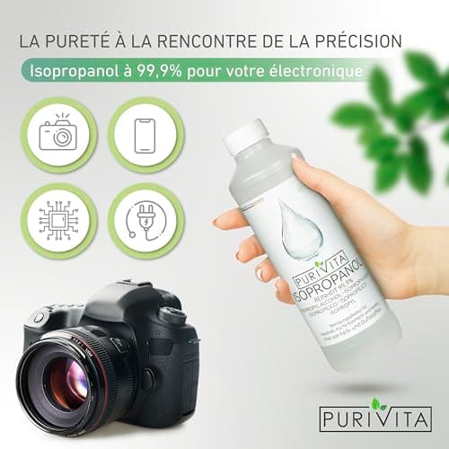 PURIVITA ISOPROPANOL - alcool de nettoyage - Alcool Isopropylique 99,9% - pour la maison, l'industrie, l'électronique - dégraissant + solvant - sans résidus - non conducteur - 500ml