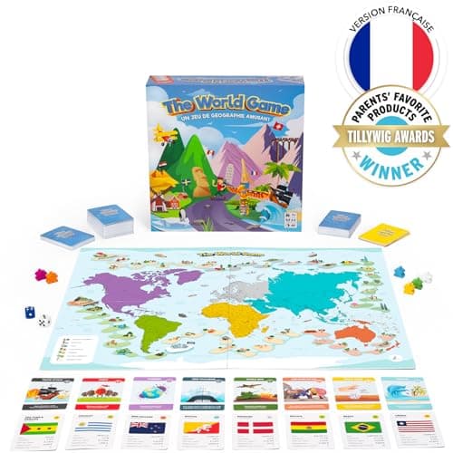 The World Game - Jeux de Plateau Géographie - Jeu Éducatif pour Enfant, Famille et Adultes - Cadeau Garçon 10-12 Ans - Carte du Monde Enfant - Français