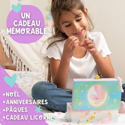 Boîte à Bijoux Musicale Licorne pour Filles - Boîte à Musique Licorne pour Enfants avec Miroir, Cadeaux d'Anniversaire Licorne pour Petites Filles, Boîte à Bijoux, 15,2 x 11,8 x 8,9 cm - 3-10 ans