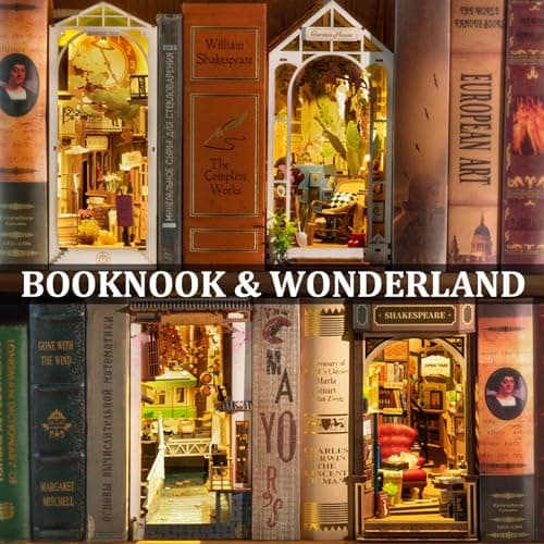 ROBOTIME Book Nook Kit avec Lumières LED, Booknook Puzzle 3D en Bois Livre Décoration de la Chambre Noël Anniversaire Cadeaux pour Filles Femme - Shakespeare's Bookstore