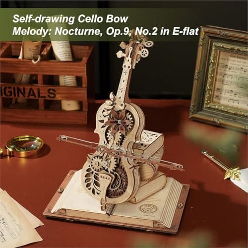 ROBOTIME Puzzle 3D en Bois pour Adultes - Boîte à Musique Violoncelle - Kit de Maquette d'engrenage de Construction - Décoration Exquise Cadeaux