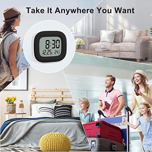 HOMVILLA Réveil de Voyage, Horloges Numériques LCD Portable avec Température, 12/24H, Fonction de Répétition, Rétro-éclairage et à Piles pour Voyages, Chambre, Bureau (avec Batterie,S