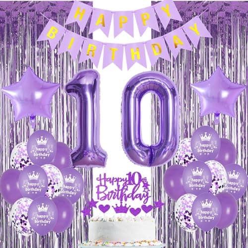 Décoration 10 ans anniversaire fille violet,Rideau Frange Anniversaire 10 ans violet,Ballons 10 ans anniversaire fille violet,Decoration Anniversaire 10 ans fille,10 ans violet Frange Brillant