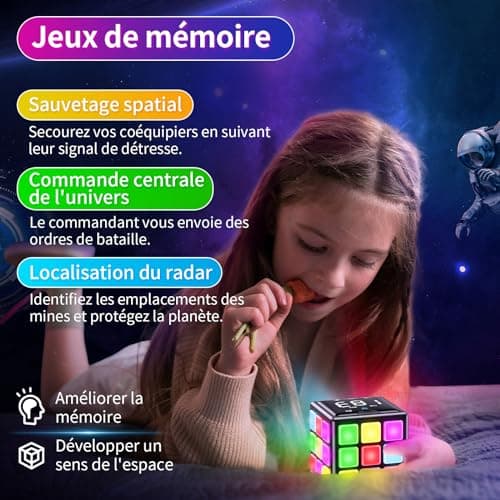 Anoawens Cube de Jeu Rechargeable, 15-en-1 Jeux de Cerveau & Mémoire & Rapidité pour Enfants, Cadeaux Anniversaire Noël pour Garçons et Filles Âgés 6-12+ Ans, Version Française (Noir)