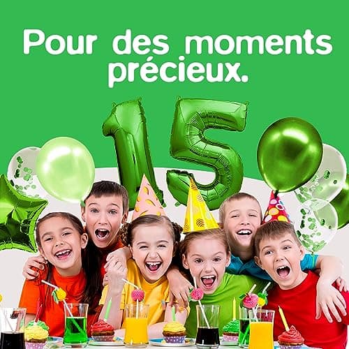 envami® Ballon Anniversaire 15 ans Vert - 101 CM Ballon Chiffre - Deco Kit Anniviersaire Garçon - Happy Birthday Decoration - Ballon Joyeux Anniversaire - Vole Grâce à l'Hèlium