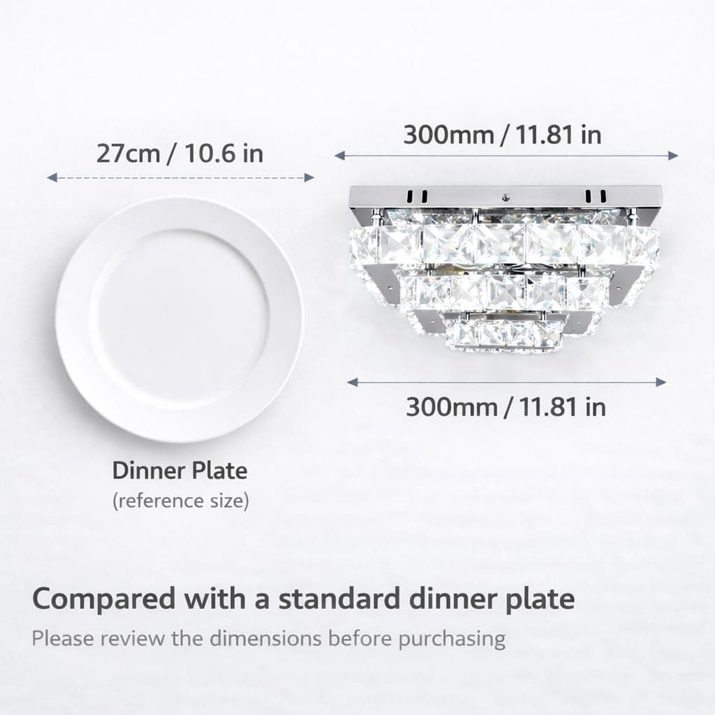 Finktonglan Plafonnier LED en cristal rectangulaire moderne – Lampe de plafond K9 en acier inoxydable, 24W intégré, blanc froid 6500K, pour salon, chambre, salle à manger
