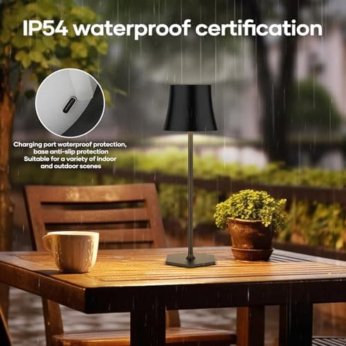 Tyonto Lampe Table LED Rechargeable Sans Fil,Réglage Tactile Batterie 5000mAh,Chargement USB,IP54 Étanche,Peut Poser Bureau,Chevet,Chambre,Extérieur (1 pièce, noir)