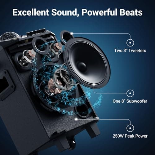 TONOR Enceinte Karaoké avec 2 Microphones sans Fil, Karaoke Complet avec Réglage des Graves/Aigus, Enceinte Sono Haut-Parleur Bluetooth Portable avec Lumières DJ pour Maison Fête Classe et Eglise K20