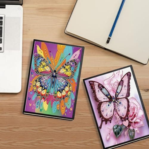DCIDBEI Diamond Painting lot de 2 Carnet de Broderie Diamants Papillon Blanc A5 Tableau Diamant Journal Intime Adulte Cahier Diamant Painting Papillon Puzzle Diamant Carnet de Croquis 50 Feuilles