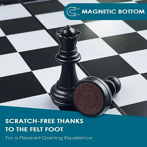 Fousenuk Echiquier Magnetique, Deluxe Pliable Jeux D'Échecs, Portable Chess Board Voyage, Echequier, Pieces Aimanté, Echecier pour Enfants et Adultes (Noir, Blanc) 25 X 25 cm