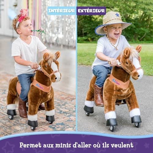 PonyCycle Authentique Cheval Monter sur des Jouets Trottinettes pour Enfants (avec Frein et Son / 76cm Hauteur/Taille 3 pour Les 3 à 5 Ans) Ride sur Cheval Brun Modèle Ux324