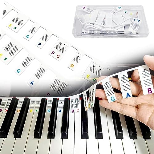 BDSHUNBF Étiquettes de Notes de Piano, Notes de Clavier de Piano Amovibles en Silicone, Autocollant Piano Convient Aux Pianos à 88 Touches, Aide Pour Les Débutants, Réutilisable, avec Boîte(Couleur)