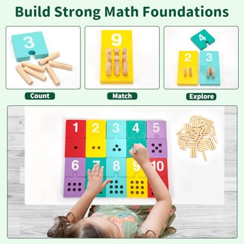 Wisplye Montessori Jouets en Bois, Mathématique Tableau Jeu des Chiffres, Planche Empilage Éducatif, Apprends à Compter, Jouets d'activité et de Développement, Jeux Enfant 3 4 5 6 Ans Garçon Fille