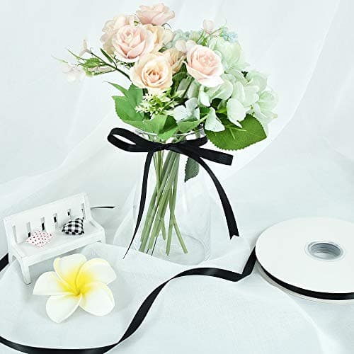 TONIFUL 1cm X 91m ruban satin noir lisse pour cadeaux, bouquets, décoration de fête de mariage, artisanat