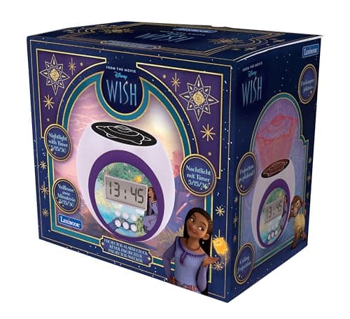 Lexibook, Disney Wish, Réveil-projecteur avec Fonction Alarme et répétition Snooze, veilleuse avec minuterie, écran LCD, à Piles, RL977WI