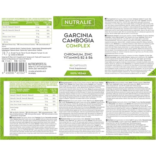 Garcinia Cambogia Extra Fort - 2000mg 60% HCA - 90 Capsules - Effective Puissant Rapide - Chrome + Zinc + B2 + B6 - pour Femmes et Hommes - 90 Capsules Nutralie