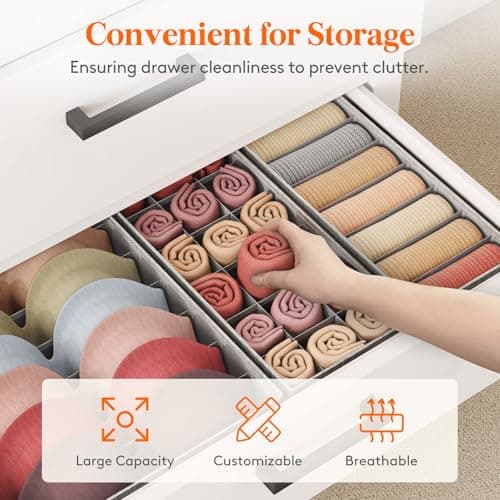 Lifewit Lot de 5 Organisateur Tiroir pour Commode, Separateur de Tiroir Pliable, Boite Rangement Vetement, Panier Rangement pour sous-Vetements, Vêtements d'enfant, Chaussettes, Cravates, Gris