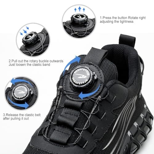 GUDECIUS Chaussures de Securité Légère Hommes Respirantes Femme Basket Securite Embout Acier Protection Chaussure Confortable Antidérapante Chaussure de Travail Noir 43 EU