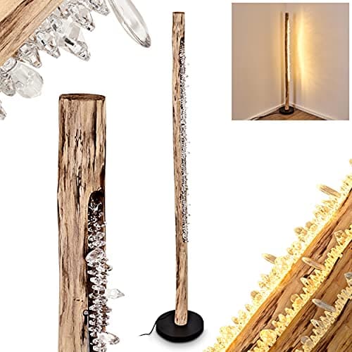 Lampadaire LED Bansberia en bois, métal et cristaux plastiques créant un effet scintillant, élégant luminaire à intensité variable idéal dans un salon moderne, 15 Watt, max. 980 Lumen, 3000 Kelvin