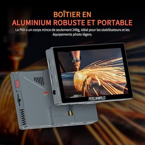 FEELWORLD P6X Moniteur Caméra Écran Tactile 5.5 Pouces 1000Nit Moniteur de Champ de caméra avec 4K 60HZ 3DLUT HDR Forme d'onde Boîtier Aluminium 9:16 Marqueur