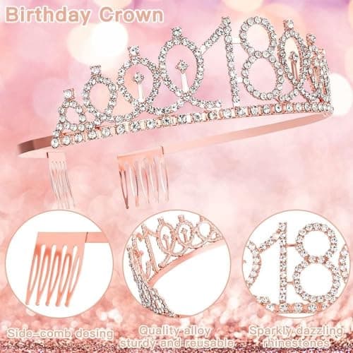 10 Ans Fille, Écharpe Couronne Anniversaire, Ballon Chiffre 10 Or Rose, Bougies, Gâteau Topper Happy Birthday, Cadeau 10e