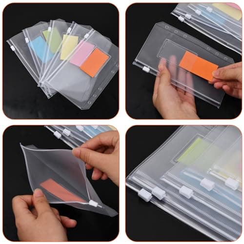 20 Pièces Pochettes de Classeur A6, 6 Trous Transparent Pochette Plastique, Sacs Zippés à Feuilles Mobiles avec Étiquettes Autocollantes, Enveloppes Étanches pour Carnet de Budget et Organiseur