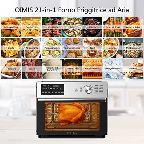 Oimis Friteuse à Air Four 30L, Friteuse Sans Huile 1800W, Friteuse à Air Chaud avec 21 Programmes Prédéfinis, Cook Rôtissoire Déshydrateur, 7 Accessoires, Livre de Recettes, Four à Air Chaud,Argent