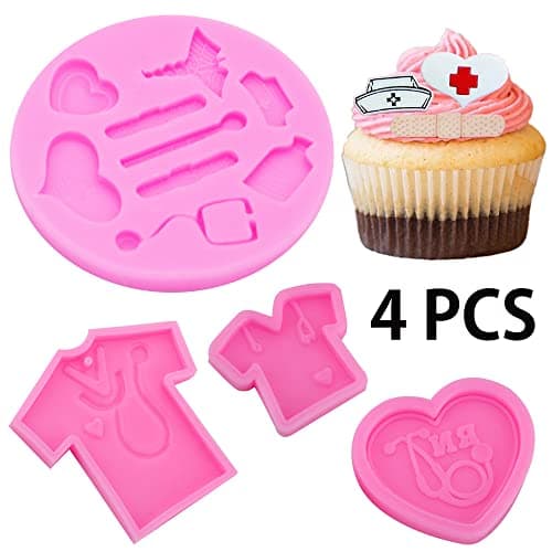 YGCHEN Moules en Silicone Infirmière Moule Silicone Fondant Médical Moule Infirmière 3D Mini Moules Médicale Thème DIY Mold pour Fondant Gâteau Chocolat Gelée Sucre Savon 4 Pièces