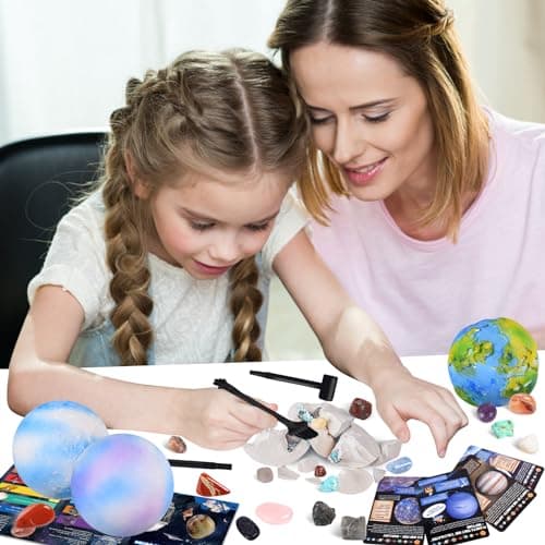 Herenear La Lune Kit de Fouille pour Enfants, Jouets de Fouille ArchéOlogique avec Pierre Precieuse et MinéRaux - Découverte Roches et MinéRaux, Kit Scientifique pour Les 6+ Ans