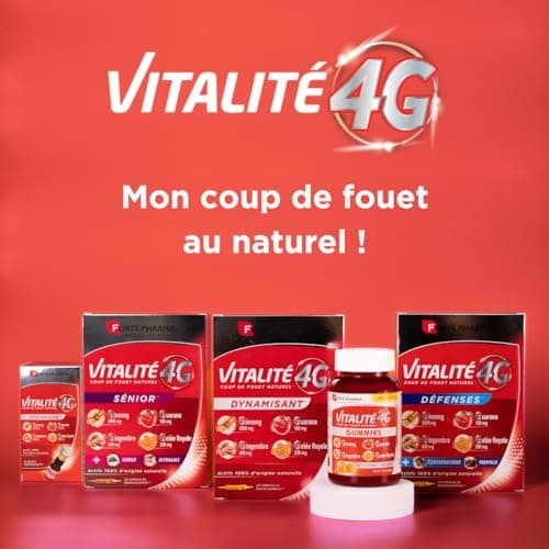 Forté Pharma - Vitalité 4G Défenses | Complément Alimentaire Energie et Défenses - Ginseng, Gingembre, Guarana et Gelée Royale | 20 ampoules