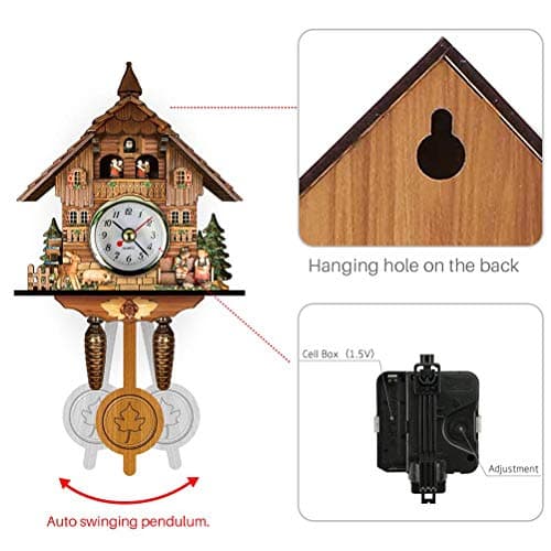 Mrisata Horloge à Coucou en Bois Traditionnelle avec Pendule en Bois Antique, Grande Horloge Murale Vintage pour Salon, Maison, Cuisine,Coucou d'oiseaux à l'heure,Pendule à Coucou de la Forêt