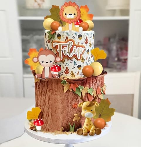 Gâteau Topper Jungle, 5 Pièces Animaux Gâteau Décoration, Decor Gateau Animaux la forêt, Girafe,Lion,Singe,Éléphant,Zèbre pour Enfants Fête d'anniversaire Animaux de la Jungle Gâteau Décoration