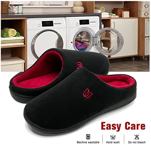 WateLves Chaussons Homme Pantoufle Femmes Hiver Court Peluche mémoire Mousse Chaud Coton Mixte Adulte (Noir Rouge, 42/43EU)