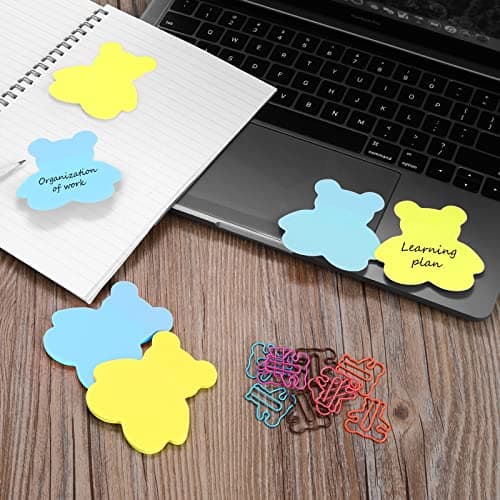 Molain Mignon Animal Notes Autocollantes avec Trombones, Dessin Animé Ours Autocollant Notes Index Onglets Animaux Forme Marqueurs Drapeaux Bloc-Notes 7 Pack 210 Feuilles