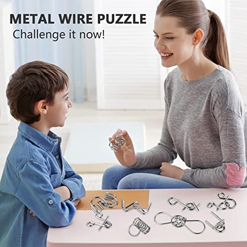 Holzsammlung 8 Pièces Casse Tete Metallique, Jeux Casse Tête Metal, Métallique Wire Set Mini IQ Puzzle, Esprit Test Jeu Educatif Logic Jouet Classique Cadeau pour Adulte et Enfant