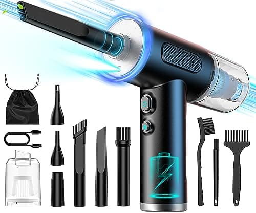 AKLIFFE Aspirateur Voiture Souffleur PC Electrique 3 en 1, 7800mAh, 120.000 TR/Min 3 Vitesses Bombe Air Sec - Nettoyage PC avec Lumière LED, Souffleur Air Comprimé pour Clavier d'ordinateur de Voiture