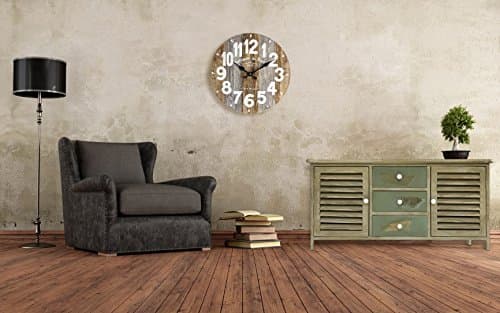 Rebecca Mobili Horloge Murale Horloge Décorative Industrielle Bois MDF Cuisine Salon Analogique - Ø 34 cm x P 4 cm (H x L x P) - Art. RE6145