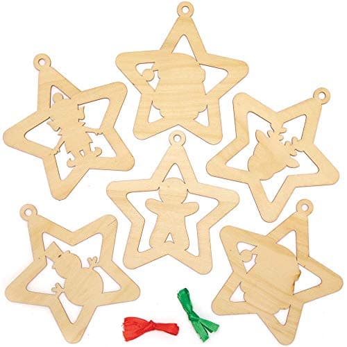 Baker Ross AX415 Kit De Boules Étoile En Bois - Paquet De 10, Ornements Pour Le Sapin De Noël, Loisirs Créatifs Pour Enfants Et Adultes