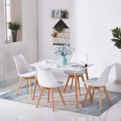 H.J WeDoo Table Salle à Manger Rectangulaire Scandinave Design Bois pour 4 a 6 Personnes Blanche 110 x 70 x74 cm (Table Seulement)