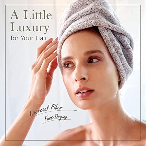 myHomeBody Serviettes de Cheveux, Turban de Luxe Anti-frisottis à séchage Rapide, Fibre de Charbon absorbante Ultra-Douce et à séchage Rapide, accompagnée de Boutons Gris de Noix de Coco