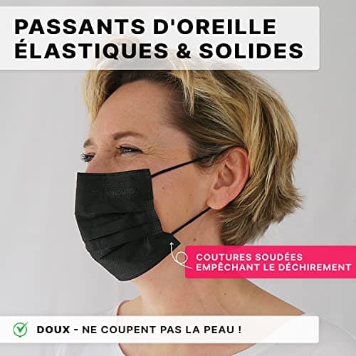 ARNOMED Masques médicaux noirs 50x, masques noirs type IIR, masques médicaux noirs conformes à la norme EN 14683, masques chirurgicaux noirs 4 couches certifiés CE, protège-masques jetables noirs