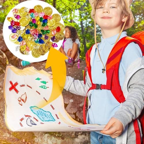 100 Pièces D'or pour Enfants, 200 Pièces Pirate Gemmes, Trésor de Pirate, Pierres Precieuses pour Enfants, Décoration de Pirate Fete, pour Anniversaire D'enfant au Trésor de Pirate et Fêtes de Pirates