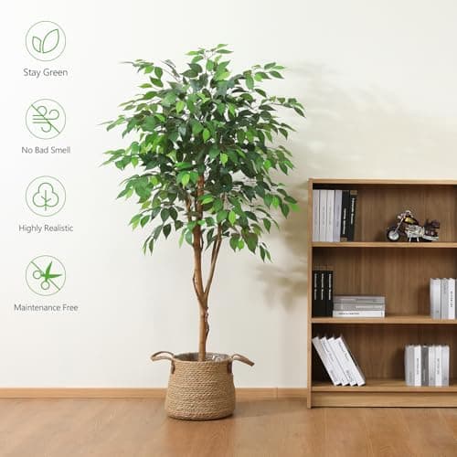 Kazeila Plante Artificielle Interieur 150cm Arbre Artificiel Ficus avec Troncs Naturels Fausse Plante Grande pour Intérieur Extérieur Maison Décoration