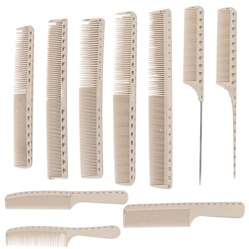 Lot de 10 Peignes Professionnels de Coiffure, Peigne en Fibre de Carbone avec échelle, Brosse à Cheveux Antistatique Résistante à la Chaleur, pour Salon de Coiffure ou Fournitures de Maison