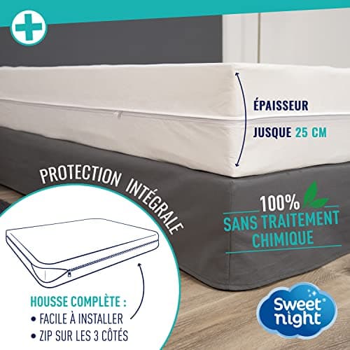 SWEET NIGHT Sweetnight - Housse intégrale Matelas 90x190 cm | Anti-Punaise de lit et Anti-acariens | Rénove Matelas | Fermeture à glissière | sans Traitement Chimique | EP. jusqu'à 25 cm
