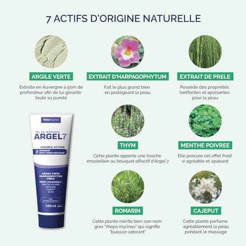 Laboratoire NaturAvignon Argel 7 gel de massage articulations & muscles | Soulage les gênes articulaires | 7 actifs naturels | Effet froid immédiat et durable | massage et relaxation | 120 mL