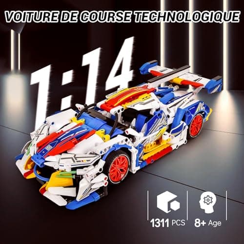 Joellfuner Set di Construction de Voiture de Sport, 1311 Pièces Modèle de Voiture de Course, 1:14 Blocs de Construction de Voiture de Course, Kit de Jouets de Construction Cadeau pour 14 ans e Adultes