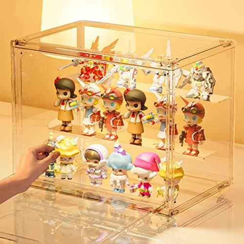 Tigerkinwit Boîte de Présentation en Acrylique 27x18x22 cm Empilable et Amovible Vitrine en Transparent avec Porte Magnétique pour Action Pop Figures Jouets de Collection Objets de Collection