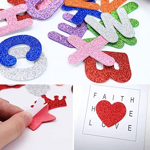 168 Pcs Stickers Lettres en Mousse, Lettres de l'alphabet Stickers Autocollants étoiles Coeur letters Glitter Mousse Activités Manuelles DIY Art Décoration pour Enfants et Adultes